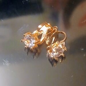 Beautiful Rose Gold-Tone Crystal Drop Clip On Earrings - Clear Cubic Zirconia